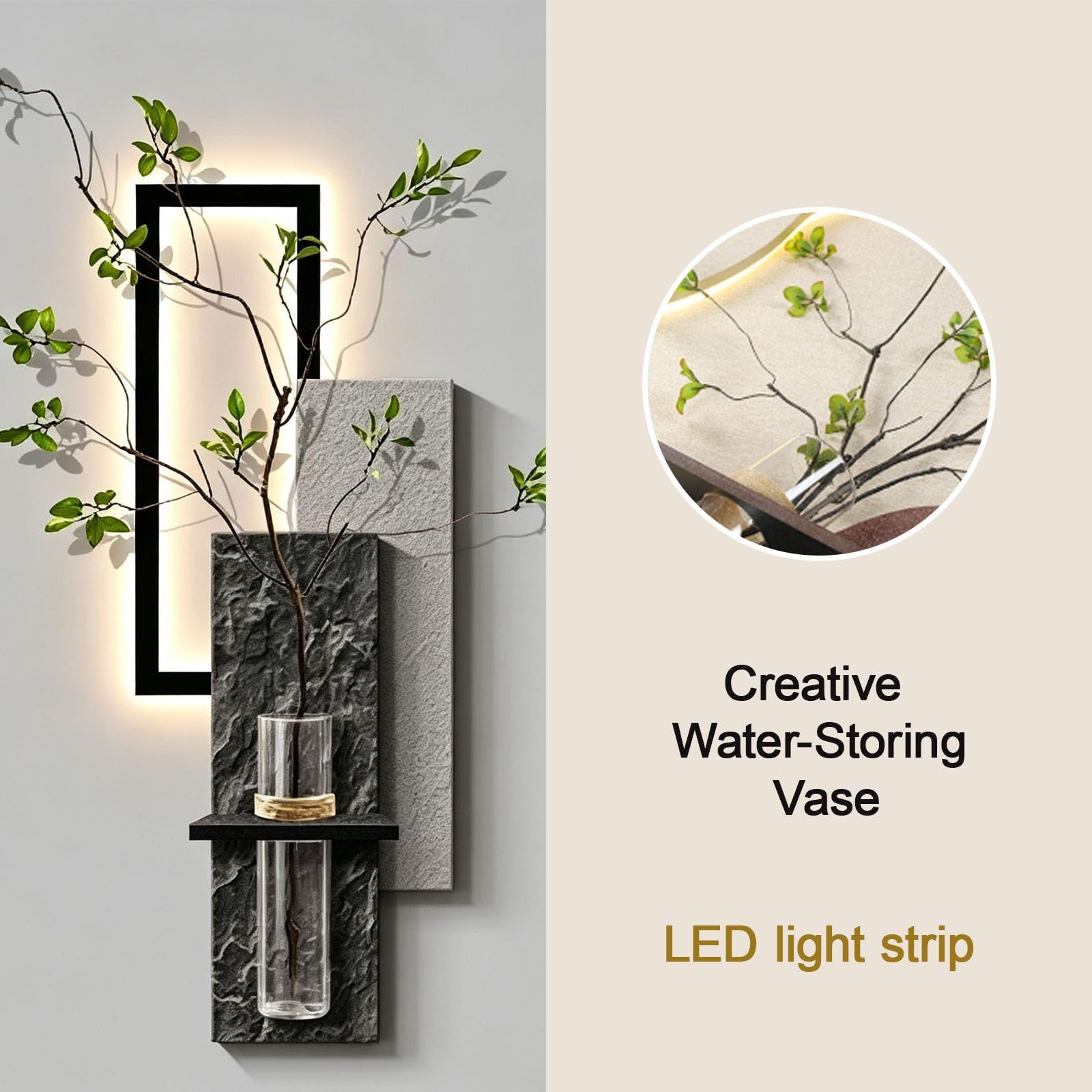 MDEUFYWEGB 3D-LED-Wanddekoration, modernes geometrisches Sandstein-Wandbild, steckerbetrieben, dekoratives Gemälde für Wohnzimmer und Eingangsbereich.