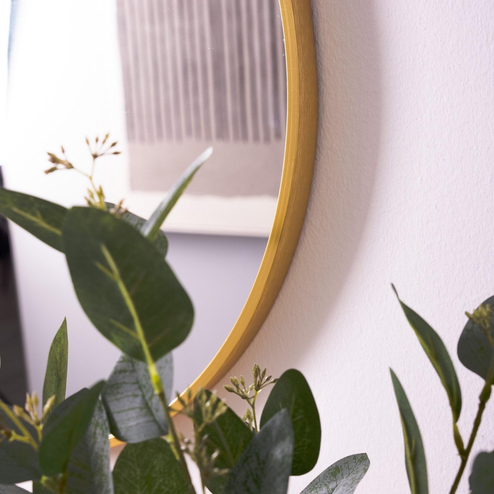 Espejo de Pared Redondo 60 cm Marco Aluminio Dorado LOLAhome Colgador Moderno