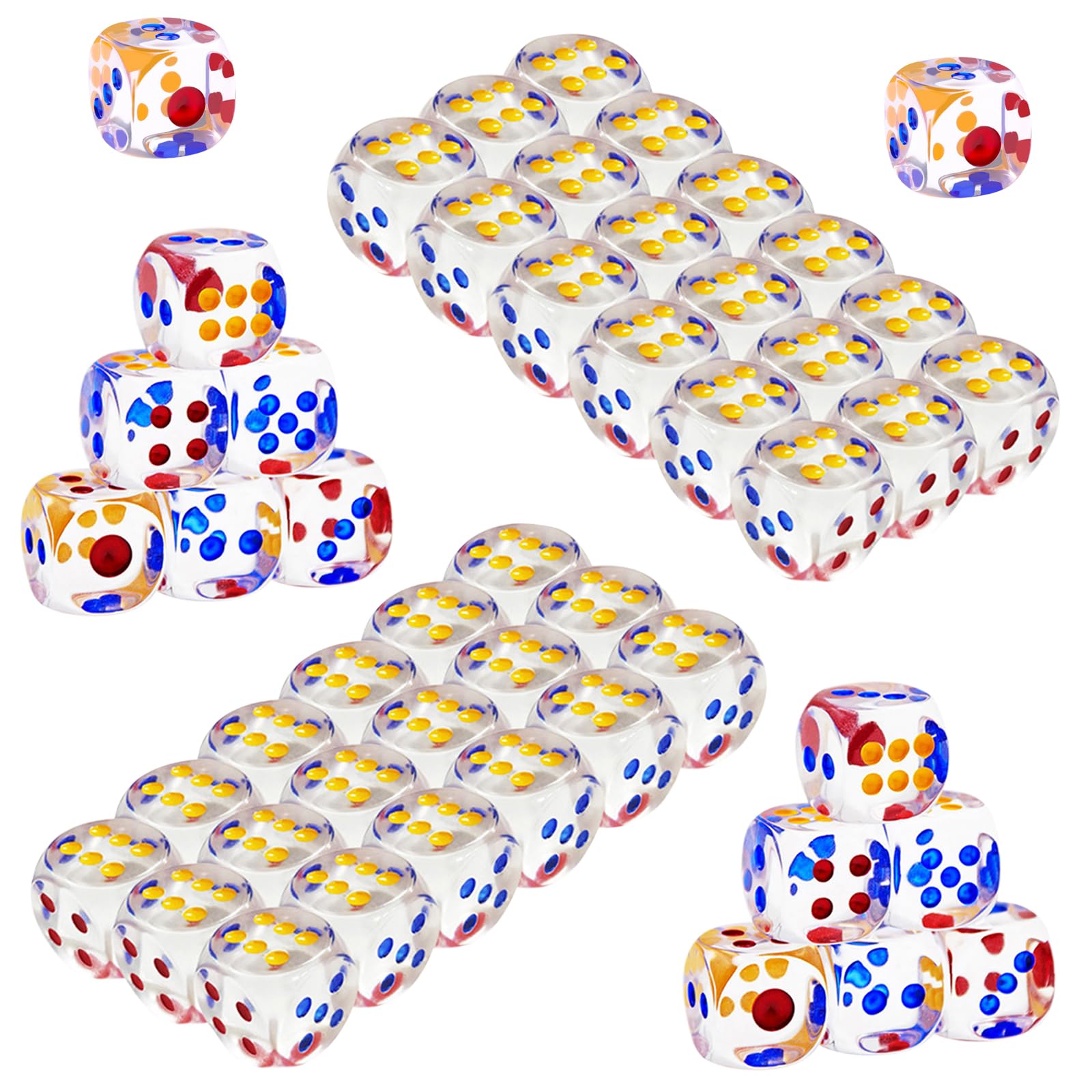 EDLMKM 50 Pcs DDice Set 6 Sided Transparent Dicee, Colours Spot Dice Set for Dice Games D6 Dicee, 6 Sided Dice Sett