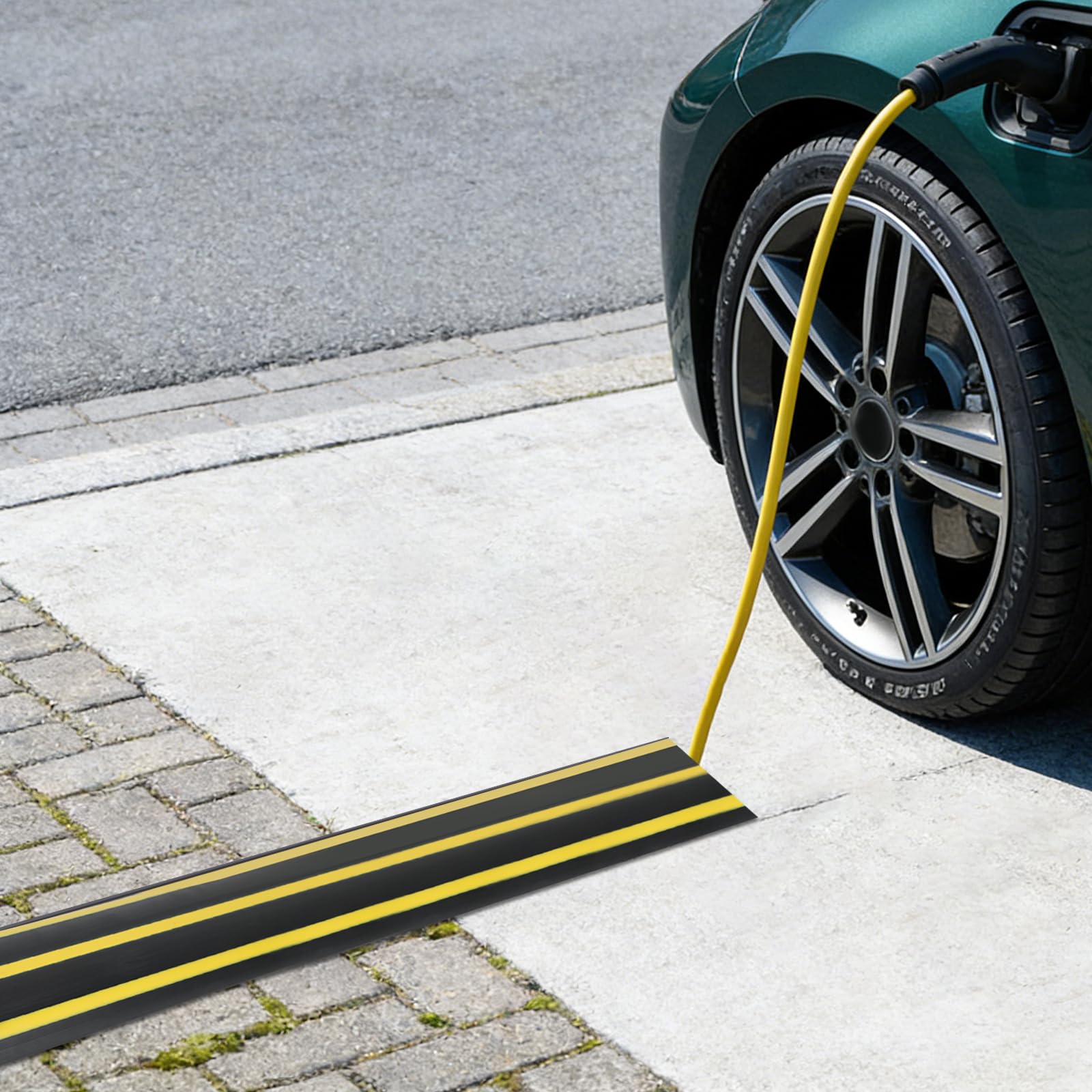 Protezioni per Cavi a Pavimento,Canalina Passacavi a Pavimento,Passacavo in Gomma Calpestabile,Canalina per cavi,Ponte per Cavi per Auto Elettrica Tipo 2,per Uso Esterno (2m)