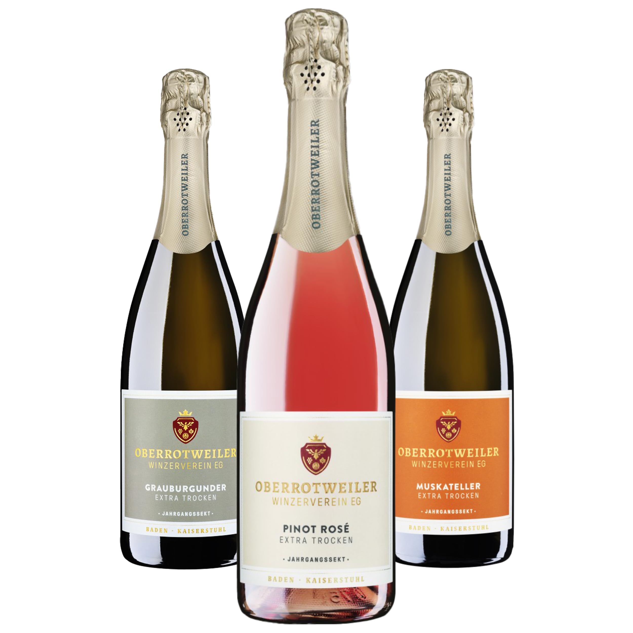 Oberrotweiler Bubbly Wein-Paket - Probierpaket mit Grauburgunder, Rosé & Muskateller Sekt extra trocken - feinperlig, frisch & perfekt als prickelndes Geschenk (3 x 0,75 l)