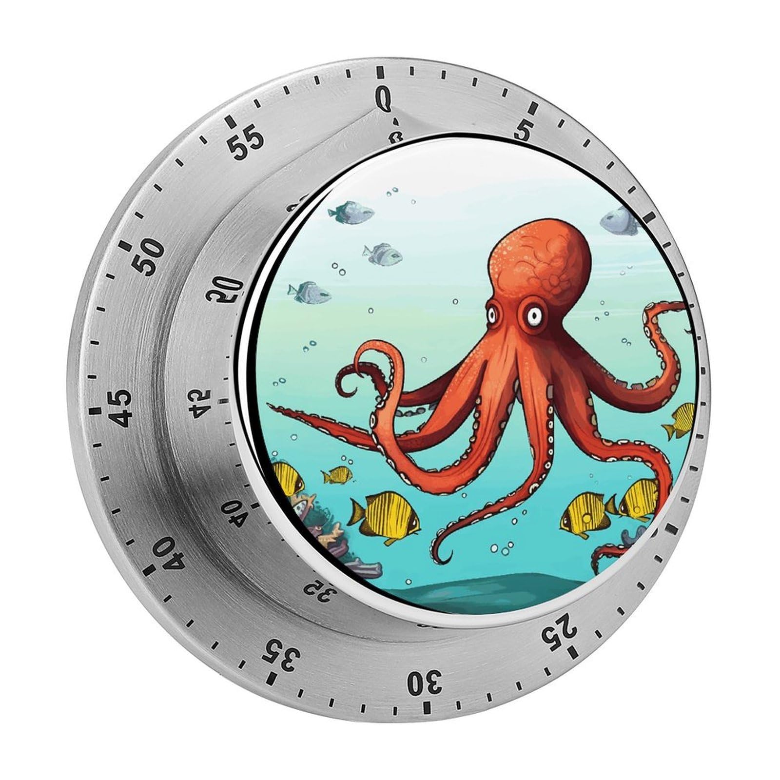 Giant Octopus Timers Adsorbable Stainless Steel Kitchen Timer Loud 60 Minute Visual Timer Portable Manual Countdown Timers Alarm Clock Time Management Tool for Home Work