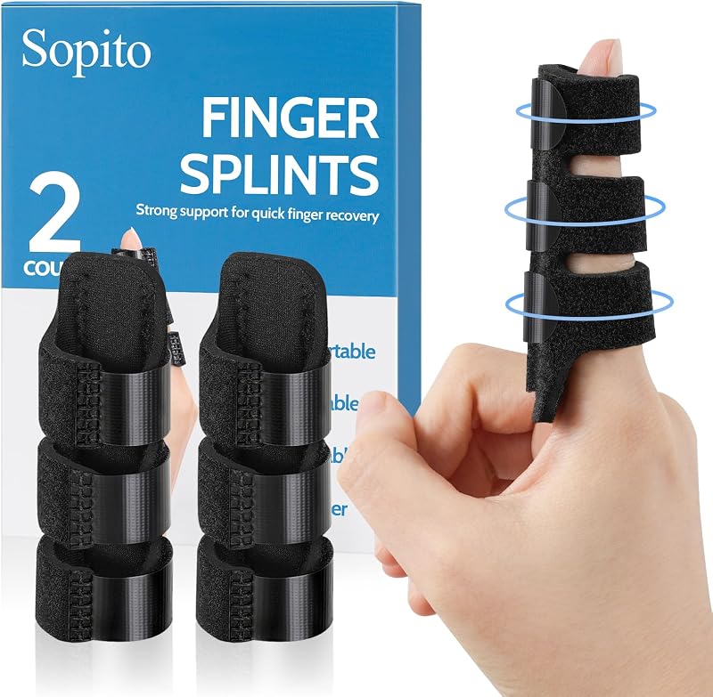 Férula de dedo Sopito para dedos índice, medio y anular, alisado de artritis, inmovilización de nudillos, paquete de 2