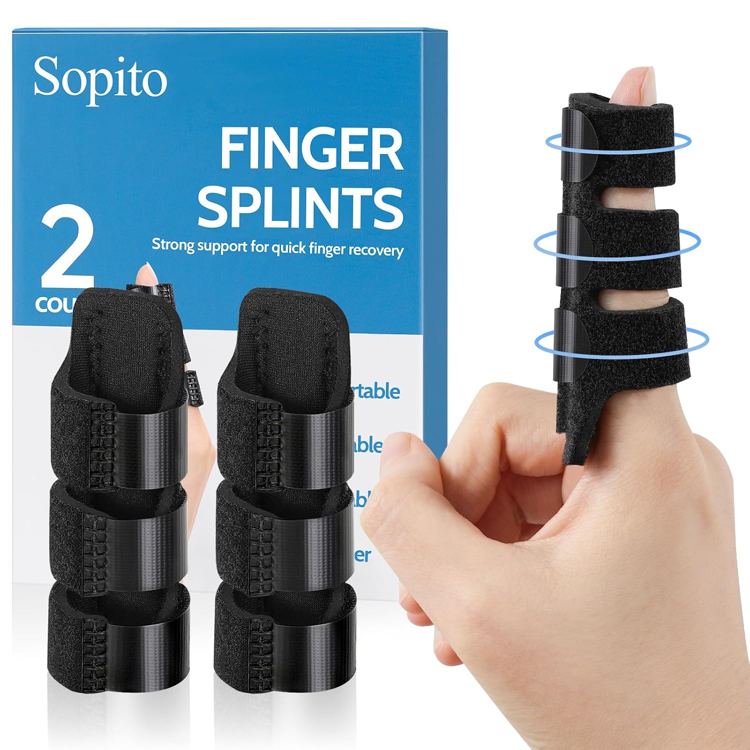 Sopito Finger Splint Brace for Index, Middle, Ring Fingers Straightening Arthritis Knuckle Immobilization, 2 Pack