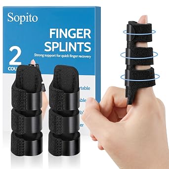 Sopito Finger Splint Brace for Index, Middle, Ring Fingers Straightening Arthritis Knuckle Immobilization, 2 Pack