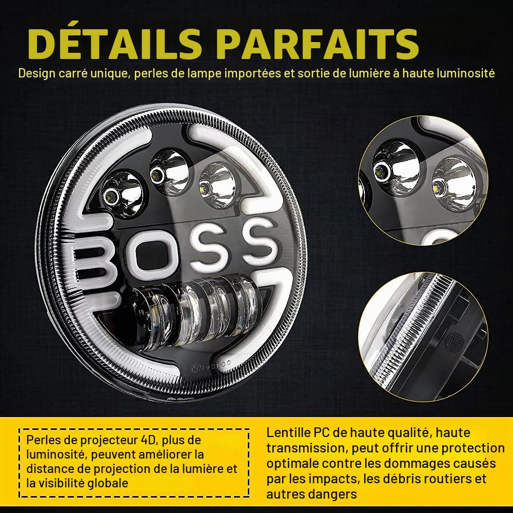 Lot de 2 7 Pouces LED Phare, 150W 10000LM 4 Modes Eclairages Halo DRL ámbar feu de virage Vitesse de la lumière haute et basse H6024 pour Wrangler LJ TJ CJ JK Hummer H1 H2 Land Rover Defender