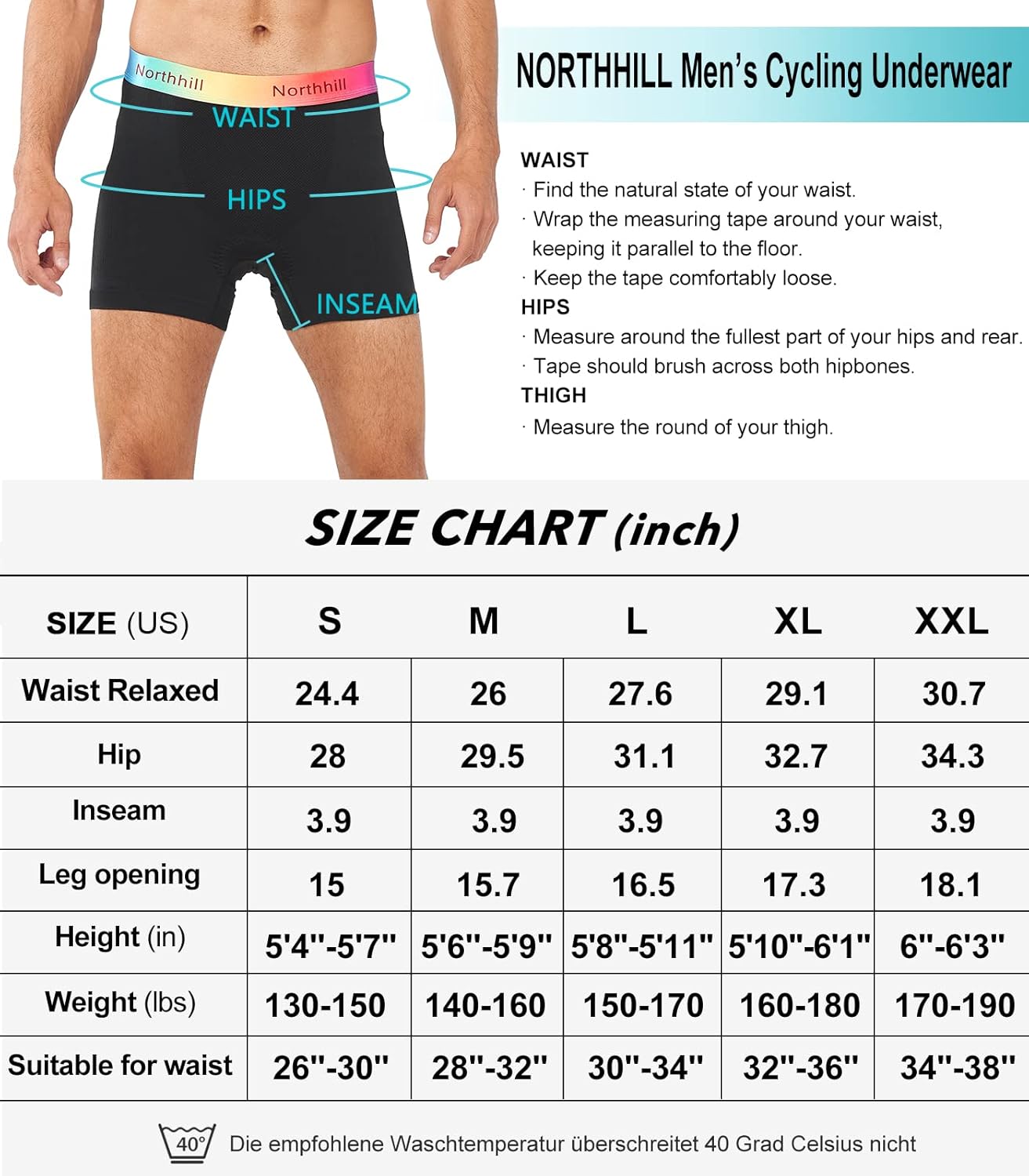 Miniatura 7 de NORTHHILL Ropa interior acolchada para hombre, ciclismo, ciclismo, 4D, acolchados, pantalones cortos de bicicleta, almohadilla de gel para montar en