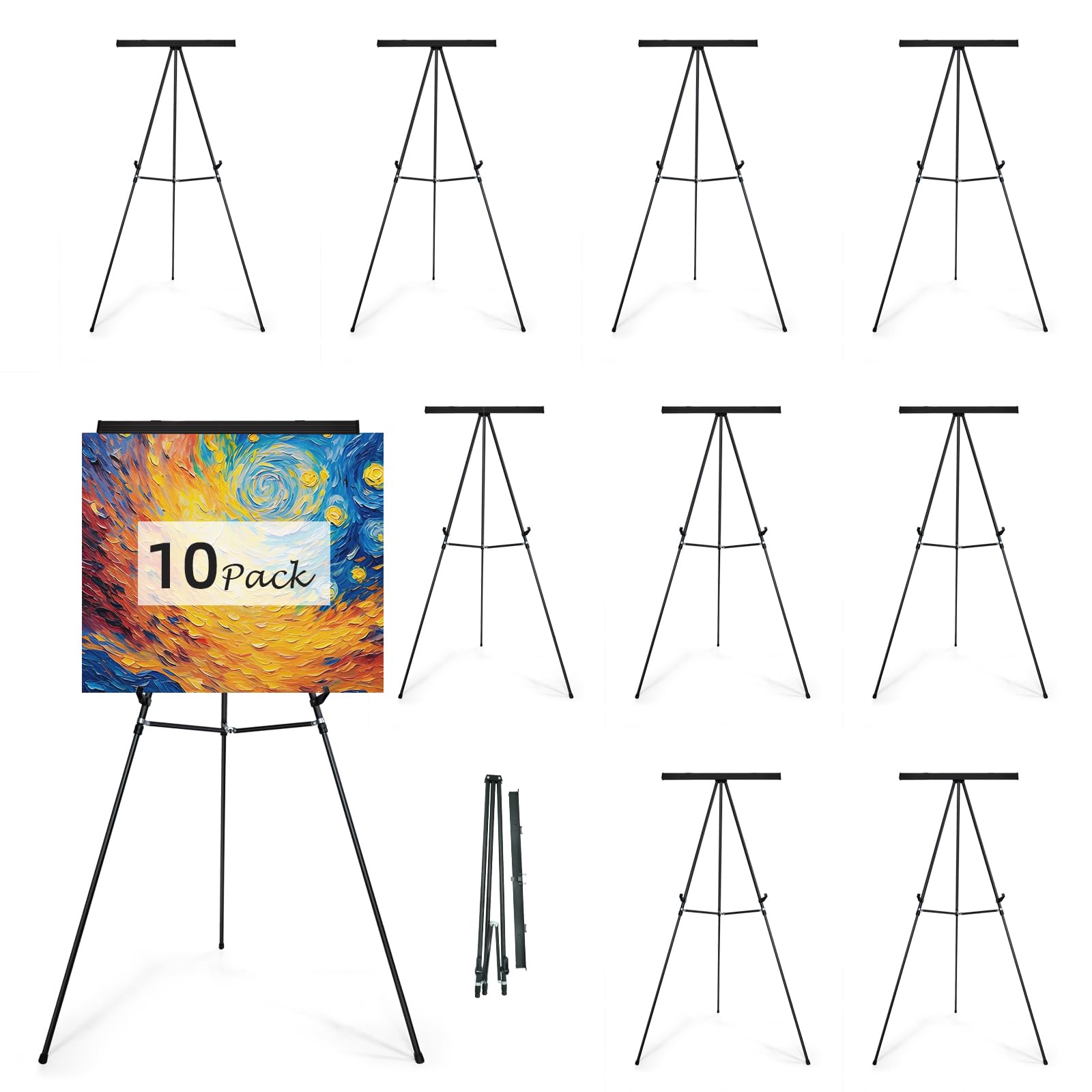 Falling in Art Aluminum Flip Chart Easel Stand, 63 1/2'', Black 10 Pack