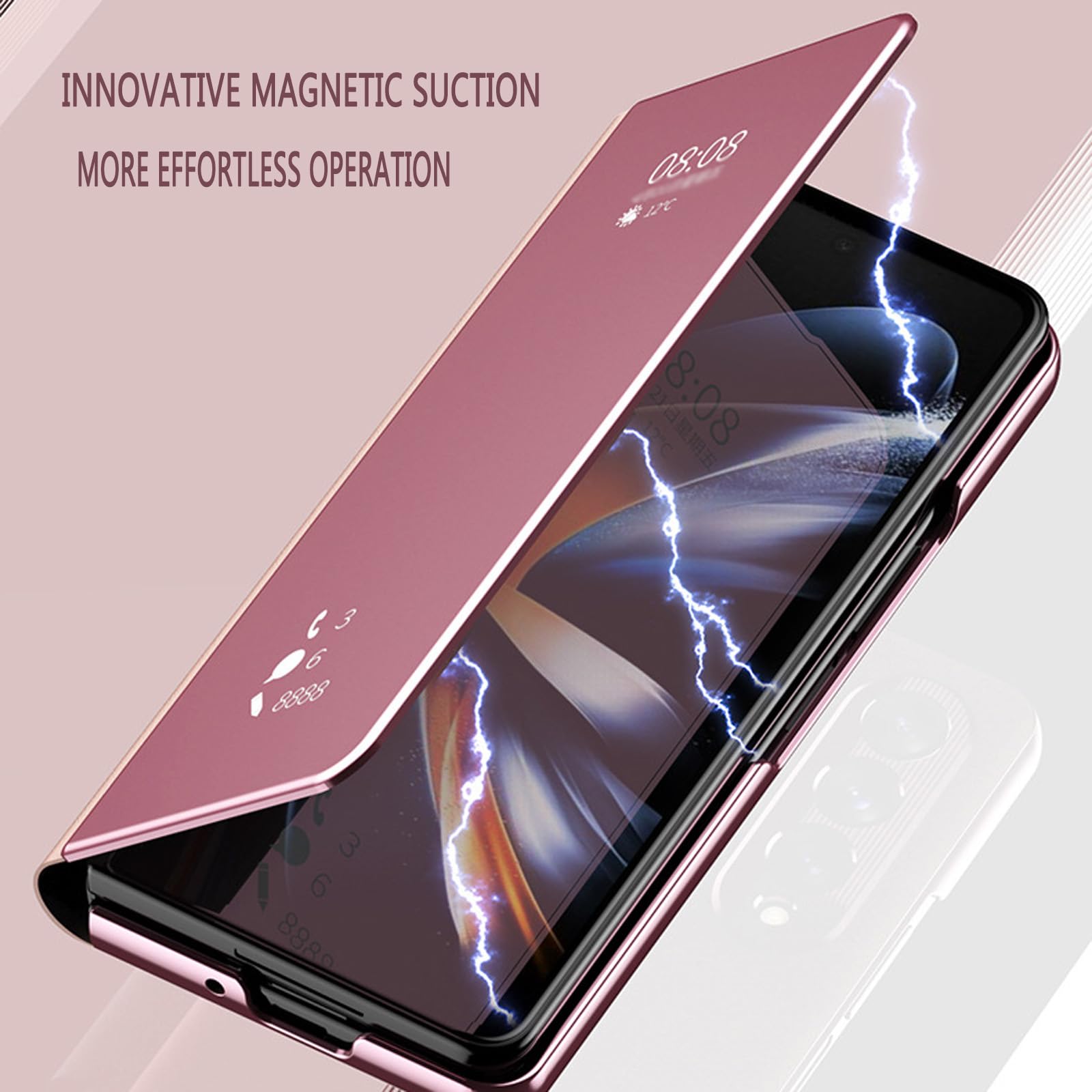 Etui do Samsunga Galaxy Z Fold 5, etui ochronne z lustrzanym pokryciem, inteligentne etui na telefon komórkowy z klapką, skórzane etui