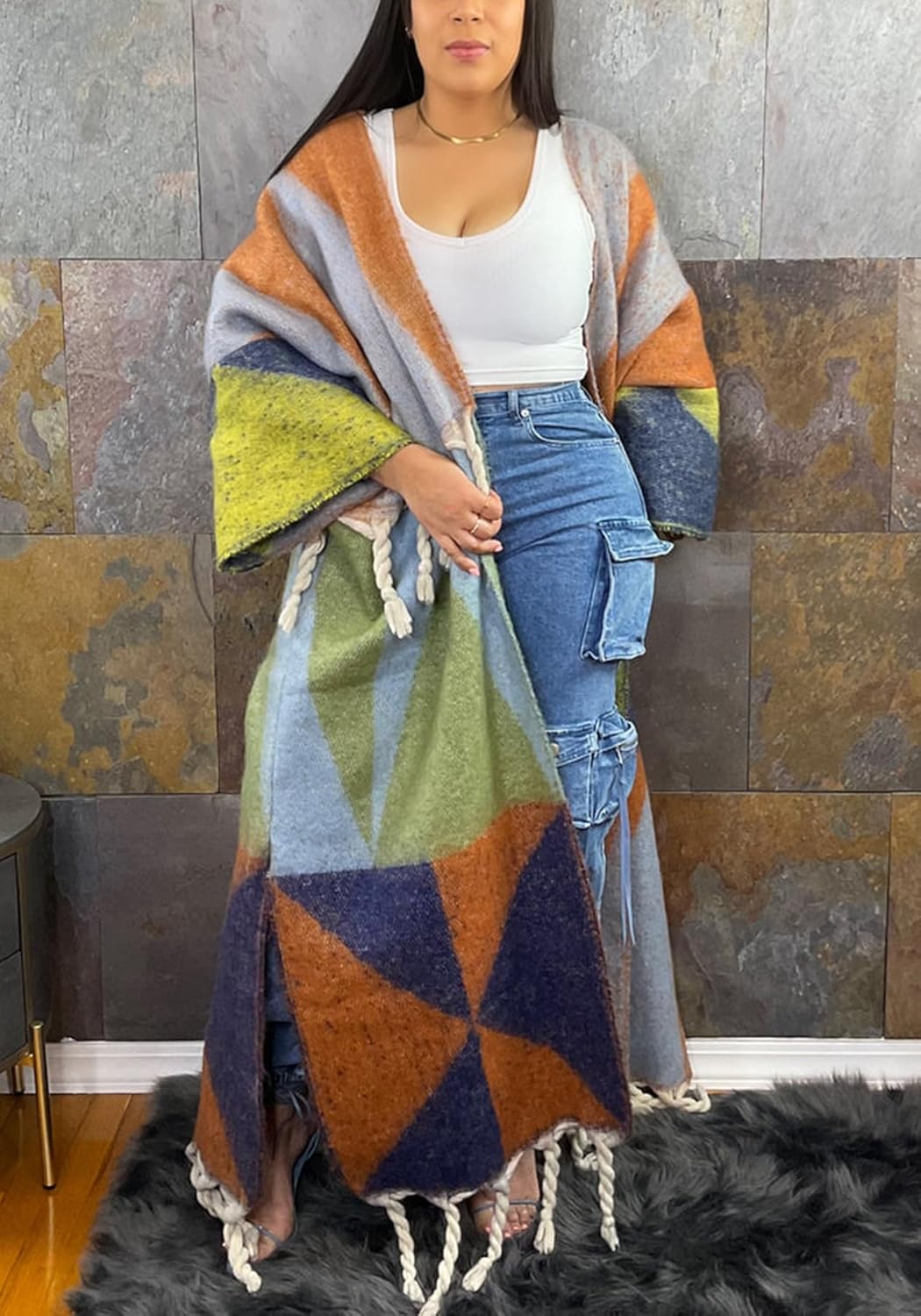 Cardigan Sweater for Women Color Block Chunky Cable Knit Coat Fall Long Cardigans Outerwear - Image 4