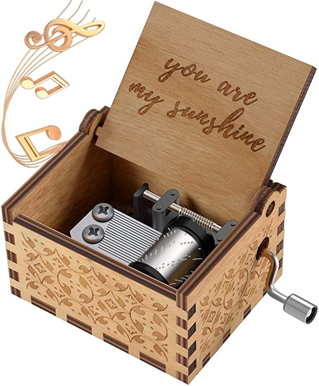ELECDON You are My Sunshine Music Box - Wood Laser Engraved Vintage Cute Box Best Gift for Wife, Son, Daughter, Dad, Mom, Girlfriend, Wedding Anniversary/Birthday/Christmas/Valentine's Day