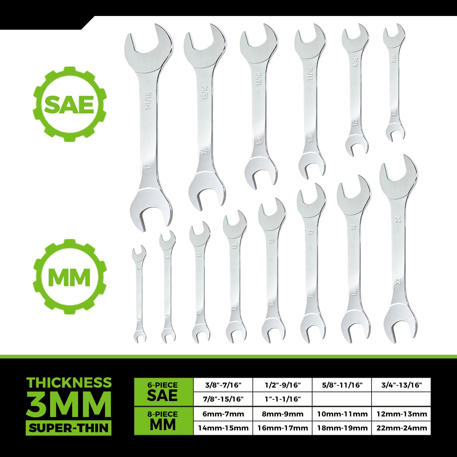 Thin Wrench Set - 14 Piece SAE & Metric -2