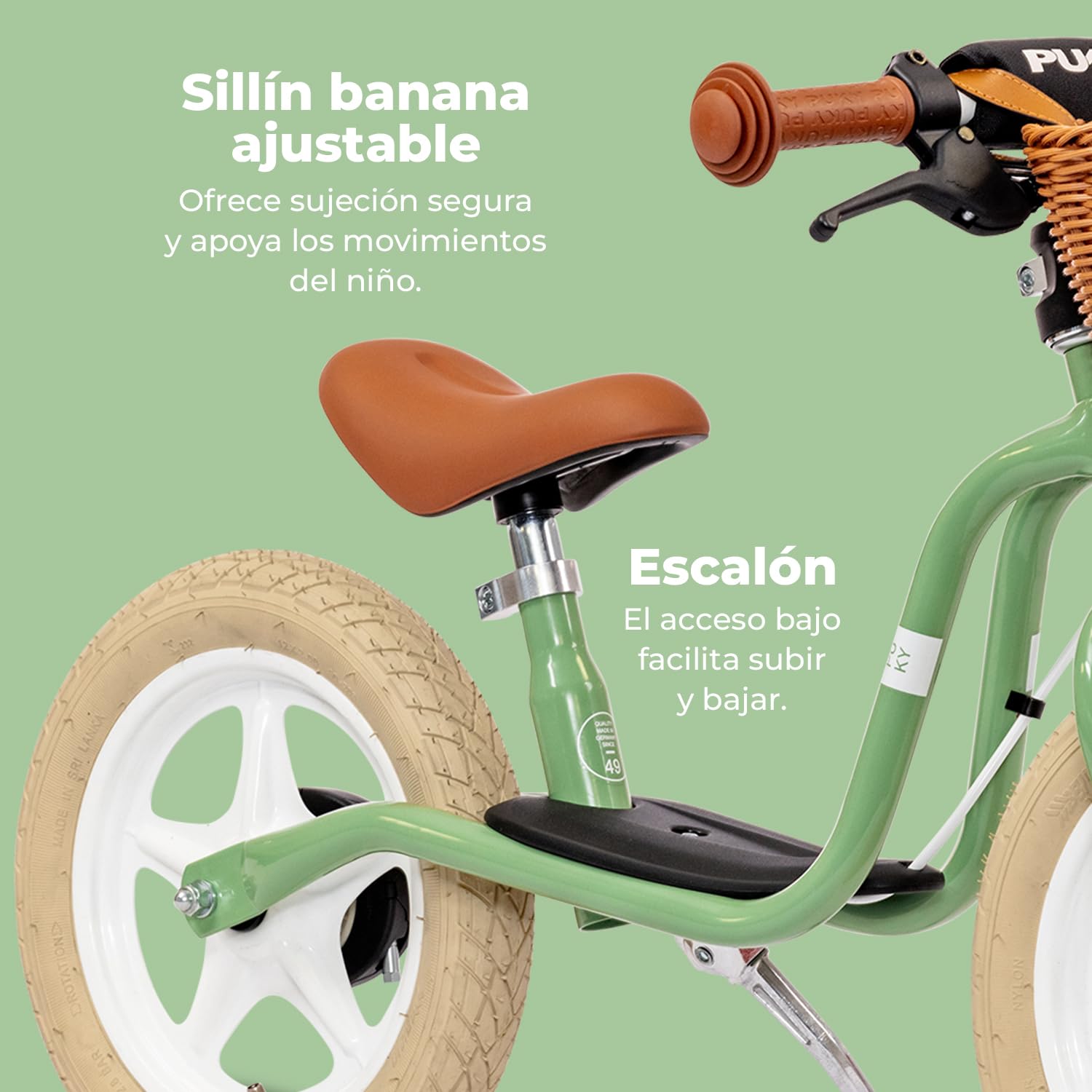 PUKY LR L Classic Retro Green | Bicicleta de aprendizaje 2 1/2 años | Bicicleta infantil con freno | Balance Bike | Asiento ergonómico, asas de seguridad y acolchado para manillar | Sillín y manillar