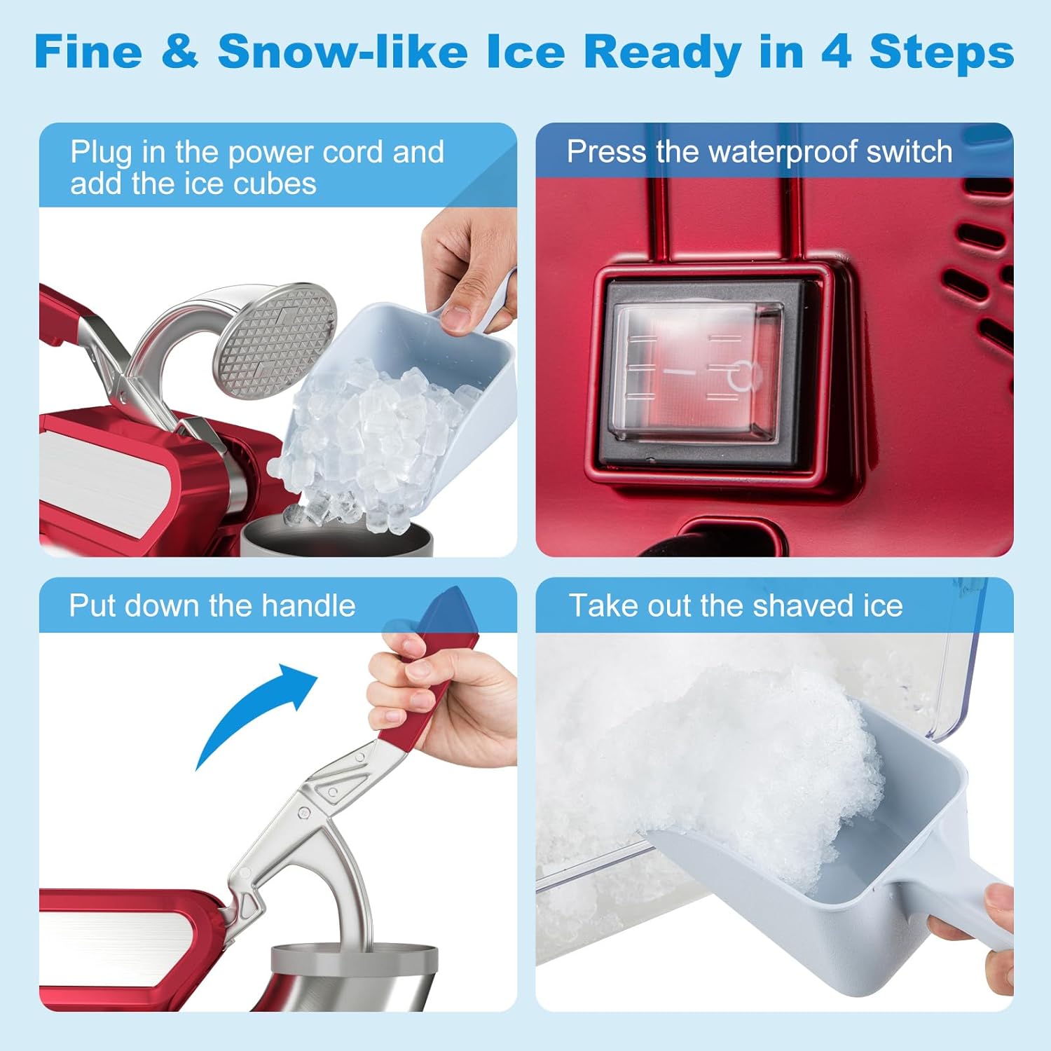 COSTWAY Electric Ice Crusher, 660 LBS/H Snow Cone Machine with Dual Blades, 300W ETL Approved Shaved Ice Machine for Home Parties, Restaurants and Bars (Red)
