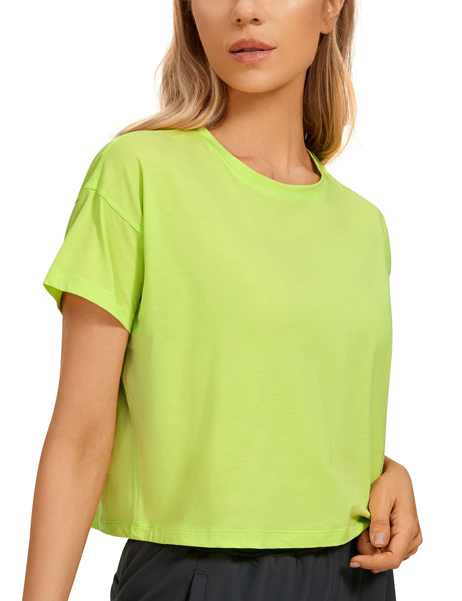 CRZ YOGA Women's Pima Cotton Workout Short Sleeve Shirts Loose Athletic Crop Tops Gym Casual Cropped T-Shirt — view 10