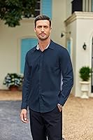 Vista 3 de COOFANDY Camisa de vestir de negocios para hombre, manga larga, ajuste regular, camisa de moda, de algodón, casual, con botones