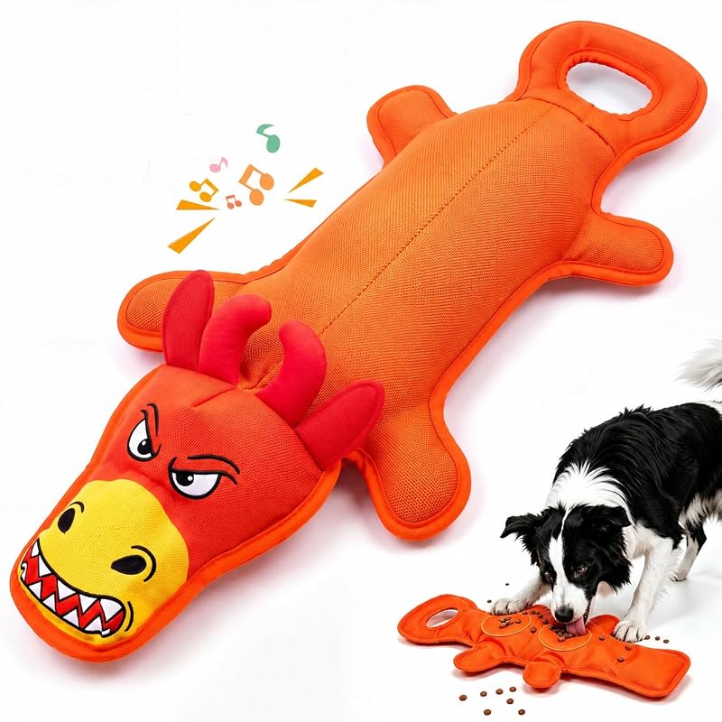 Brinquedo para morder cães grandes com apito e bolso para petiscos Fuufome Orange (Extra Large)
