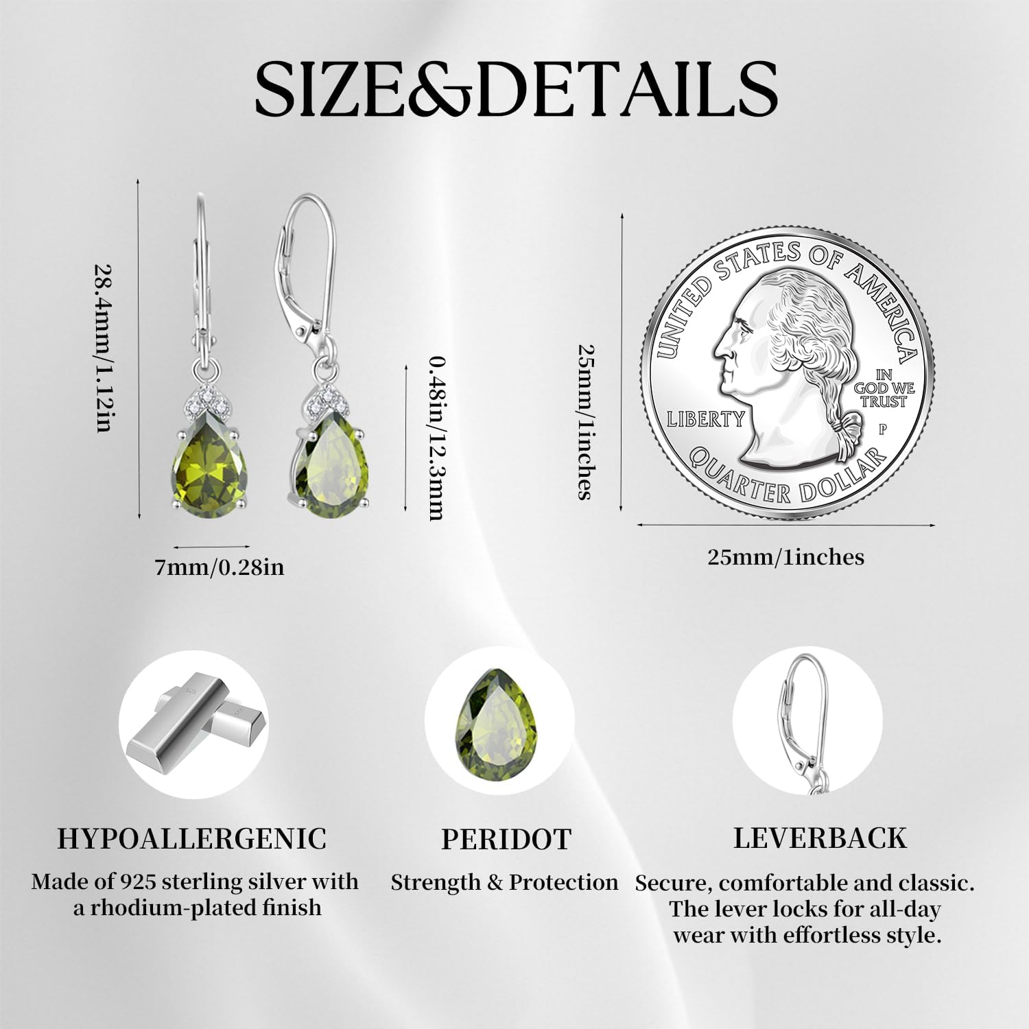 Women Earrings,925 Sterling Silver Dangle Drop Leverback Earrings with 5A Cubic Zirconia Birthstone for Her - Image 6