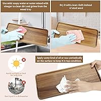 Vista 4 de 2 piezas bandejas de servir grandes de madera maciza de acacia de 15.7" x 7", platos rectangulares de servir de madera, tablas de madera natural