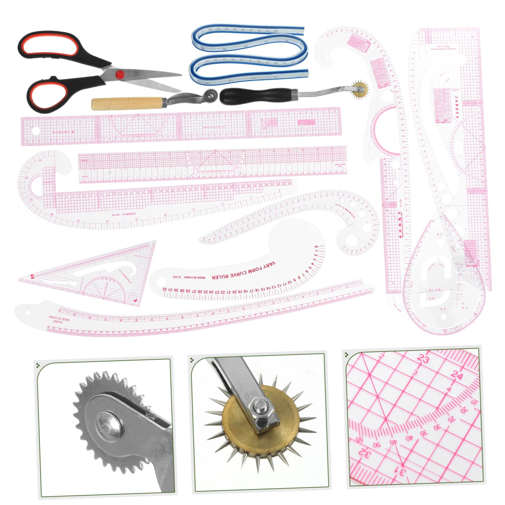 Operitacx 14pcs Cutting Ruler Sewing Patterns Rulers Curve Pattern Ruler Beginners Sewing Rulers Tracing Wheel Curve Ruler for Pattern Making Sewing Rulers and Guides for Fabric