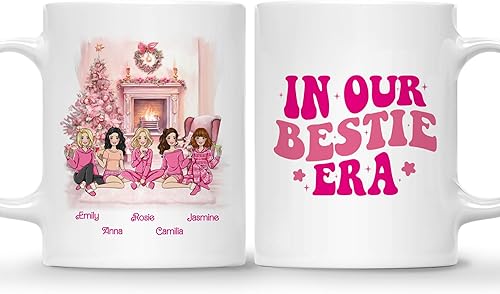 Gossby Taza de café de Navidad personalizada para amigas, regalo de Navidad personalizado para 5 mujeres con diseño, nombre, regalo de amistad para