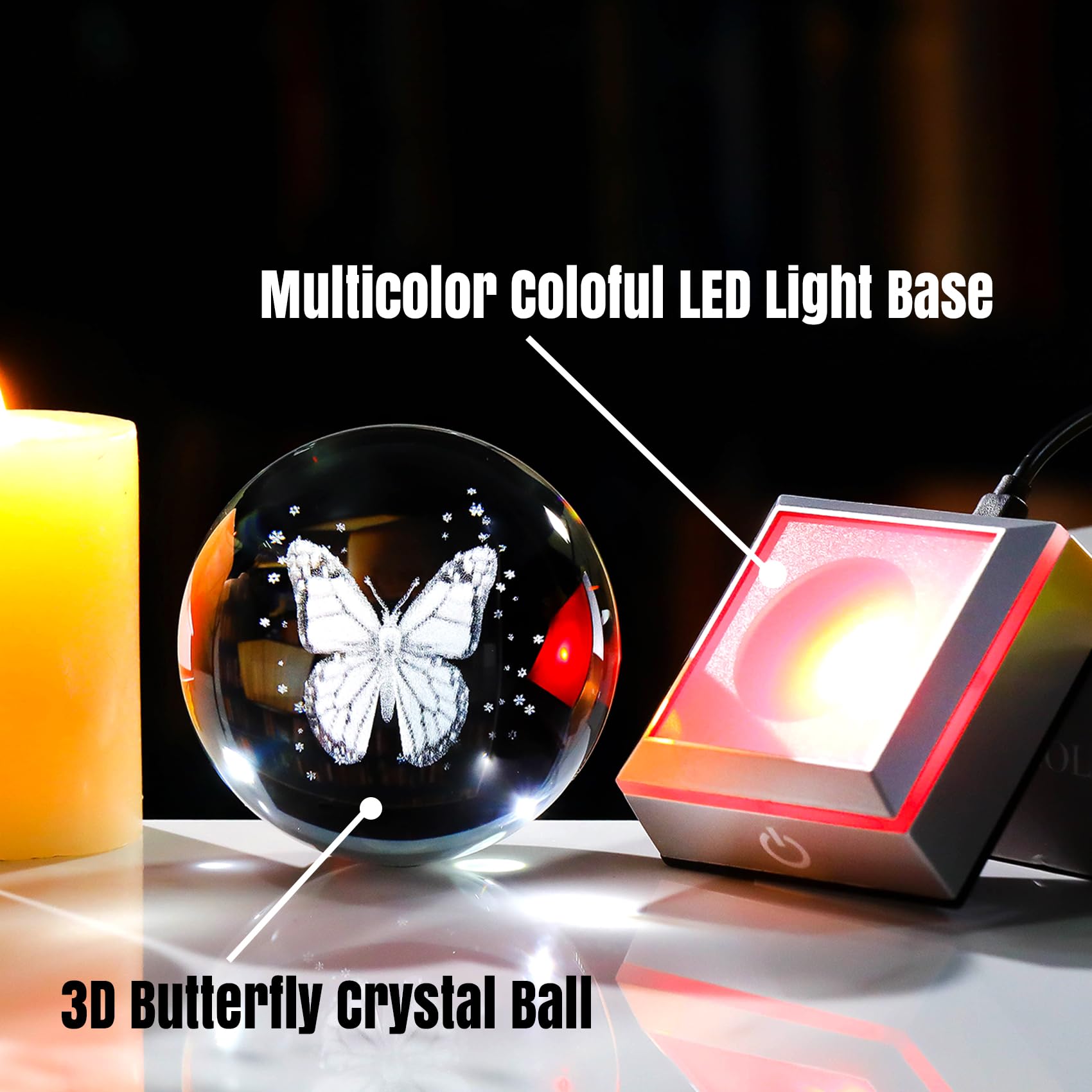 Movdyka – Sfera Di Cristallo 3D Con Drago Volante E Base Luminosa LED, 60mm