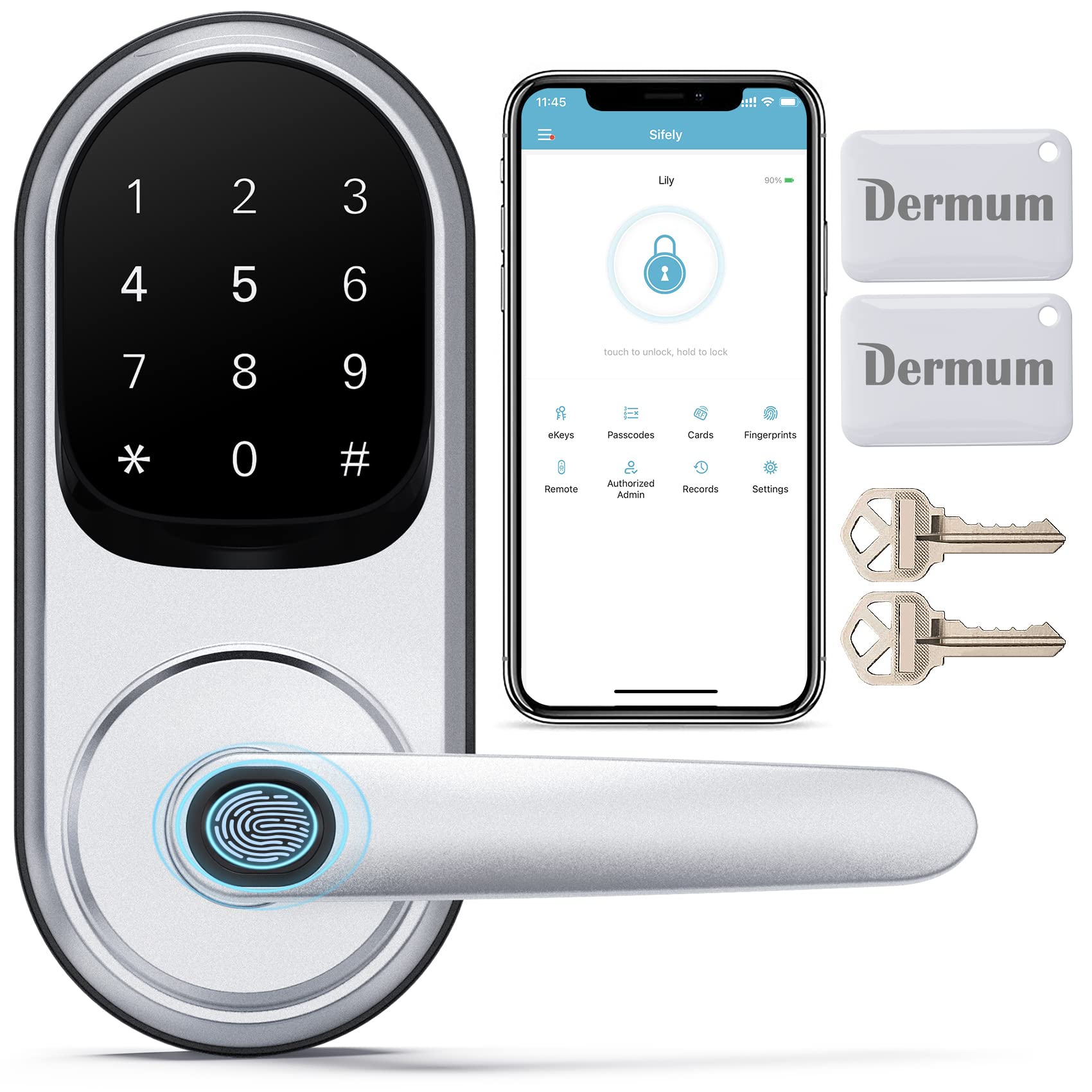 DermumDigital Door Lock, Keyless Entry Electronic Door Lock with Keypad, Fingerprint Smart Door Lock for Front Door, Biometric Door Locks with Handle for Home Hotel Office Apartment Bedroom
