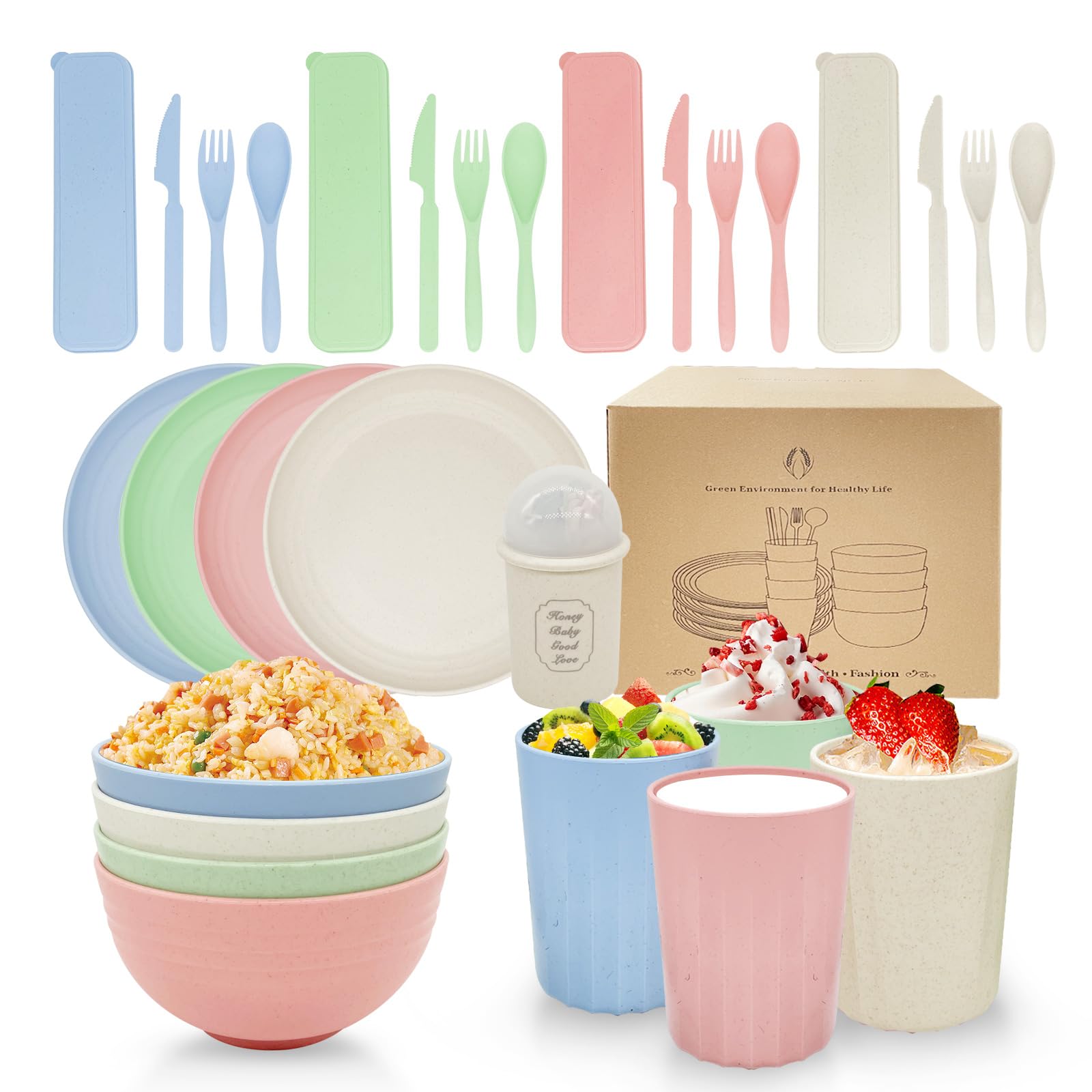 41Pcs Plastic Plates and Bowls Sets, Unbreakable Camping Dinner Set with  Plates, Bowls, Cups, Cutlery, Party Dinner Plate Cutlery Set, Lightweight