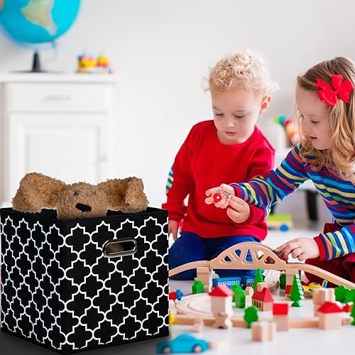 Vista 199 de Contenedores de almacenamiento de tela de tela, organizador de cubos de tela con asas dobles, cestas de almacenamiento plegables para el hogar