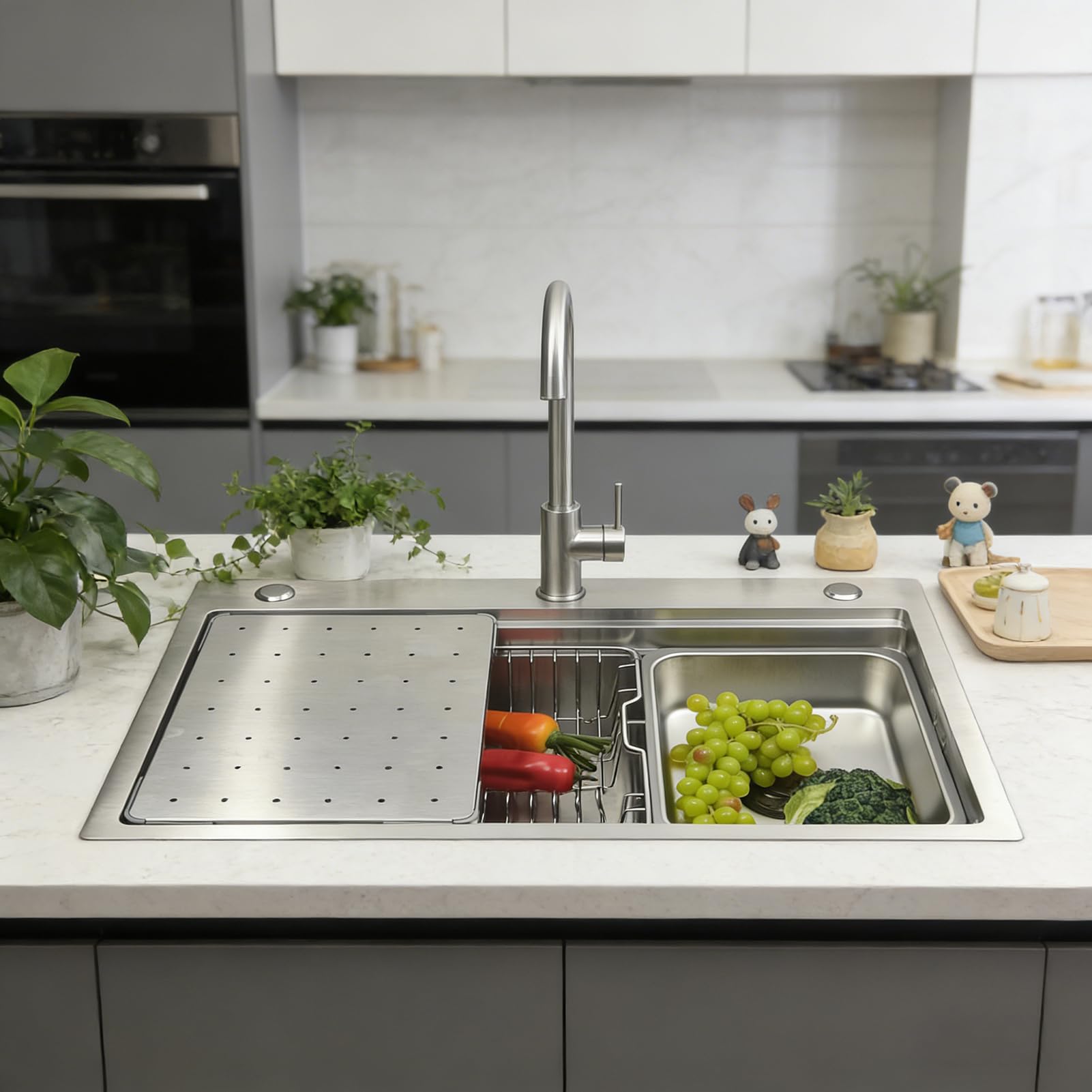 Zlewozmywak kuchenny, nowoczesny, 85 x 50 cm, zlewozmywak ze stali nierdzewnej 304, 1 umywalka do zabudowy, zlewozmywak do kuchni, duży zlew kuchenny, z ociekaczem, ociekaczem i syfonem