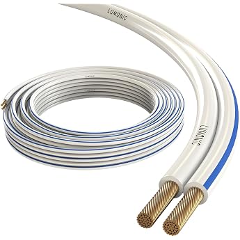 Lumonic Speaker Cable 10 m White 2 x 1.5 mm  CCA Blue Marking HiFi Speaker Cable Audio Twin Cable