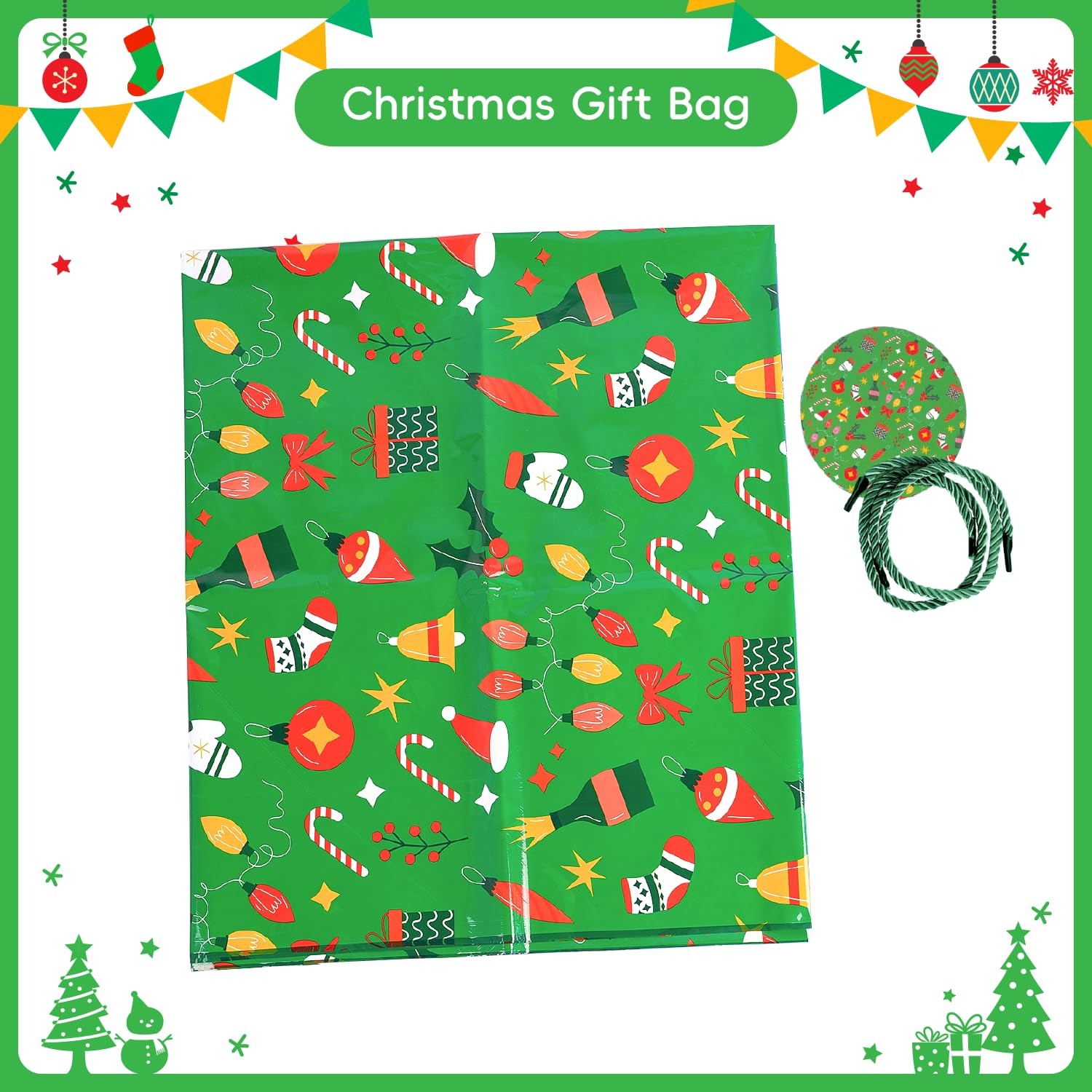ysmile Christmas Extra Large Gift Bag Jumbo Plastic Oversized Xmas Big 60 Inch Gaint Bag - Green