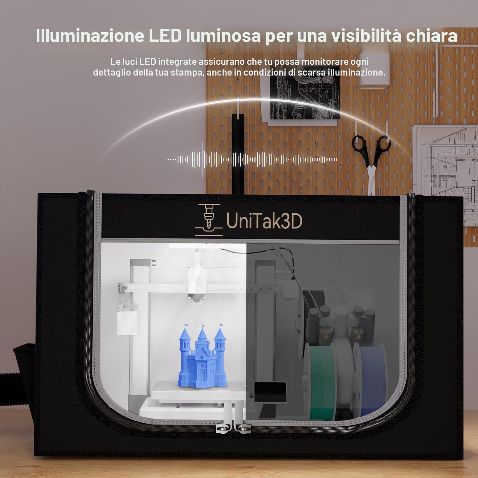 Custodia Stampante 3D Aggiornata Compatible with Bambulab A1 Combo con AMS lite con Ventilazione Kit, Ignifuga Antipolvere Temperatura Costante Copertura Protettiva Copertura-825 * 585 * 585mm