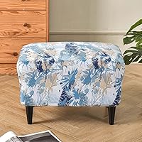 Vista 10 de Funda elástica otomana rectangular para taburete, funda de elastano estampada para reposapiés, protector antideslizante para reposapiés, con parte #1