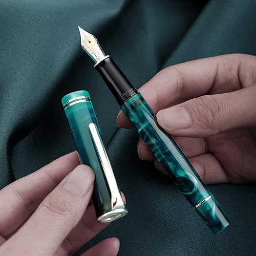 Miniatura 6 de HONG DIAN N2 - Pluma estilográfica, punta extra fina iridio, diseño acrílico azul turquesa, bolígrafo de escritura suave con convertidor y caja de
