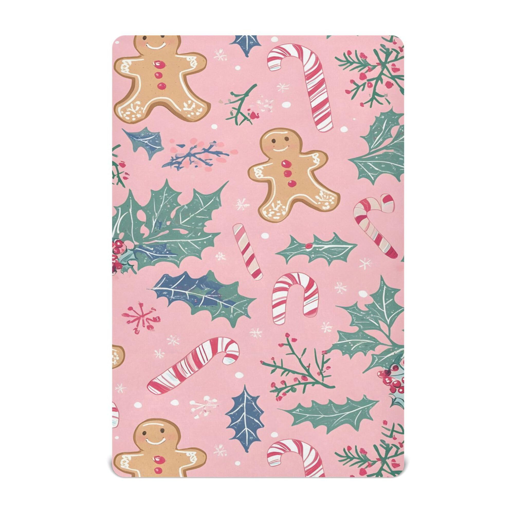 Ttgoth Cute Christmas Gingerbread Men Baby Crib Sheet Soft & Breathable Crib Fitted Cot Sheet for Toddler Bed Mattress & Baby Bedside Crib Mattress, 68x99 cm