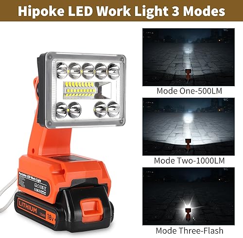 Miniatura 2 de Luz inalámbrica de 1500 lm para batería de iones de litio BLACK+DECKER de 20 V máximo, proyector LED portátil con puerto USB y tipo C, luz de