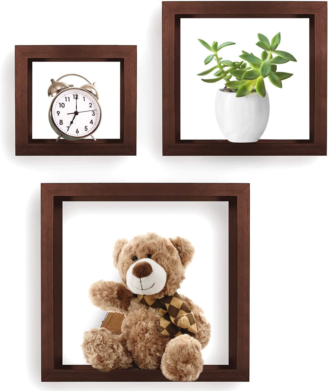 Greenco 3 Cube Floating Shelf, Easy-to-Assemble Floating Wall Mount Shelves for Bedrooms and Living Rooms, Walnut Finish