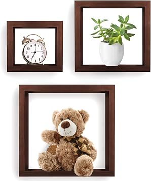 Greenco 3 Cube Floating Shelf, Easy-to-Assemble Floating Wall Mount Shelves for Bedrooms and Living Rooms, Walnut Finish
