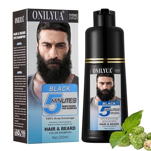 Miniatura 1 de Tinte negro para barba para cabello gris, champú de tinte para barba y cabello 3 en 1 para hombres, tinte para bigote y barba negro, funciona en