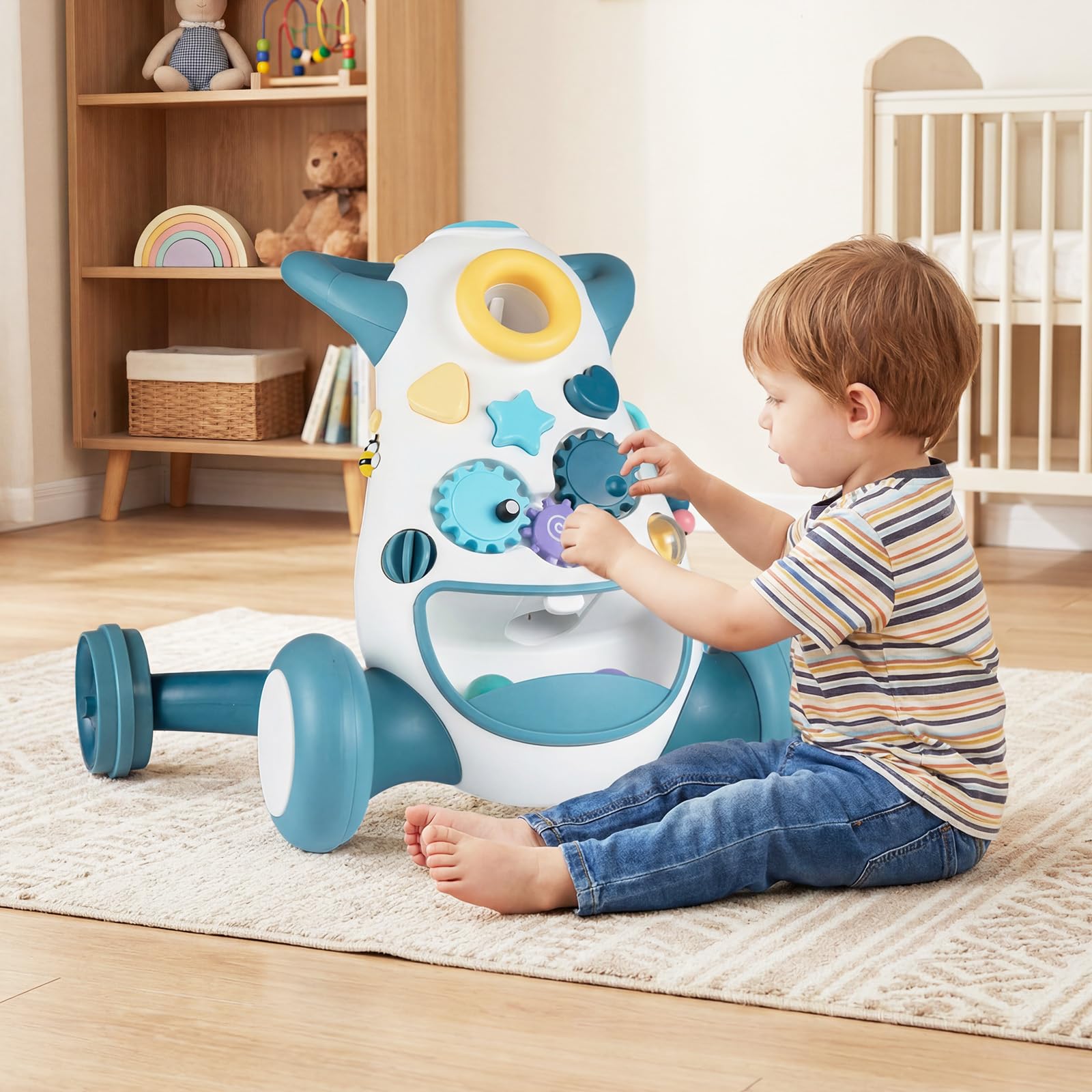 DREAMADE Trotteur Bébé, Chariot Éducatif avec Musique et Sons, Contrôle de Vitesse, Centre d'Activités Multifonctionnel pour Enfants 1-3 Ans (Bleu)