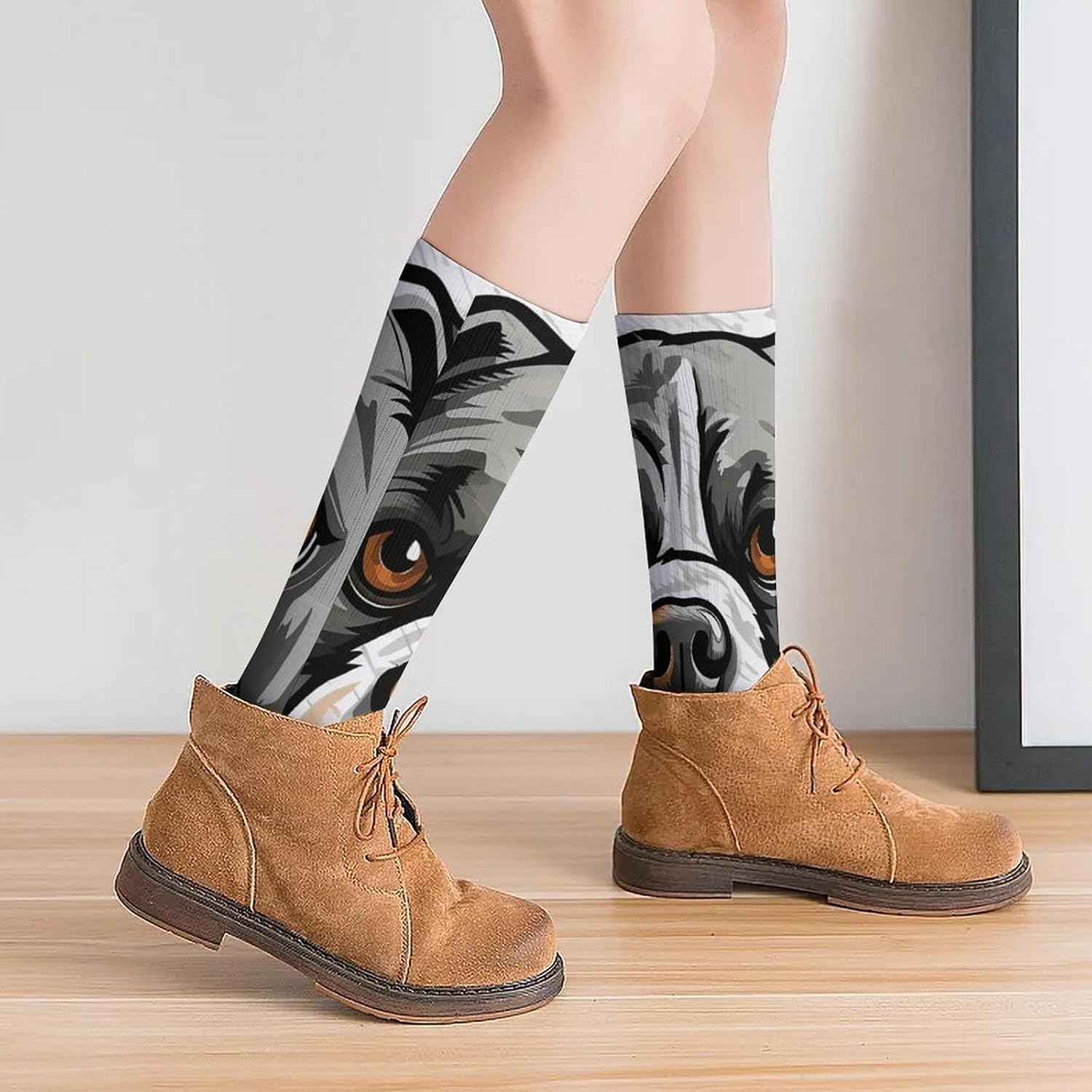 Breathable Crew Sock, Moisture Wicking, Athletic Calf Socks, Cozy | American Bulldog Head Compression Socks for Women Men, Lightweight High Work Socks for Business, Casual
