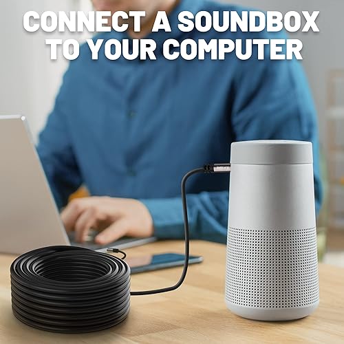 Miniatura 5 de Cable auxiliar de 0.138 in de 150 pies, cable de audio auxiliar largo macho a macho, chapado en oro Preminun compatible con auriculares, iPods,