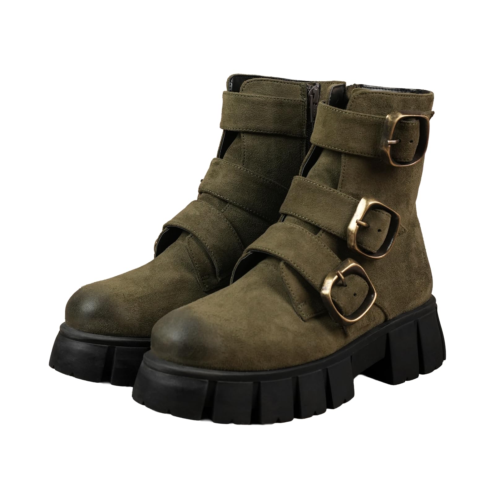 Theater Jetts Dirty Deeds Suede Ankle Boots for Women | Triple Buckle Strap Boots with Chunky Grip Sole | Stylish, Comfortable & Durable Casual Footwear