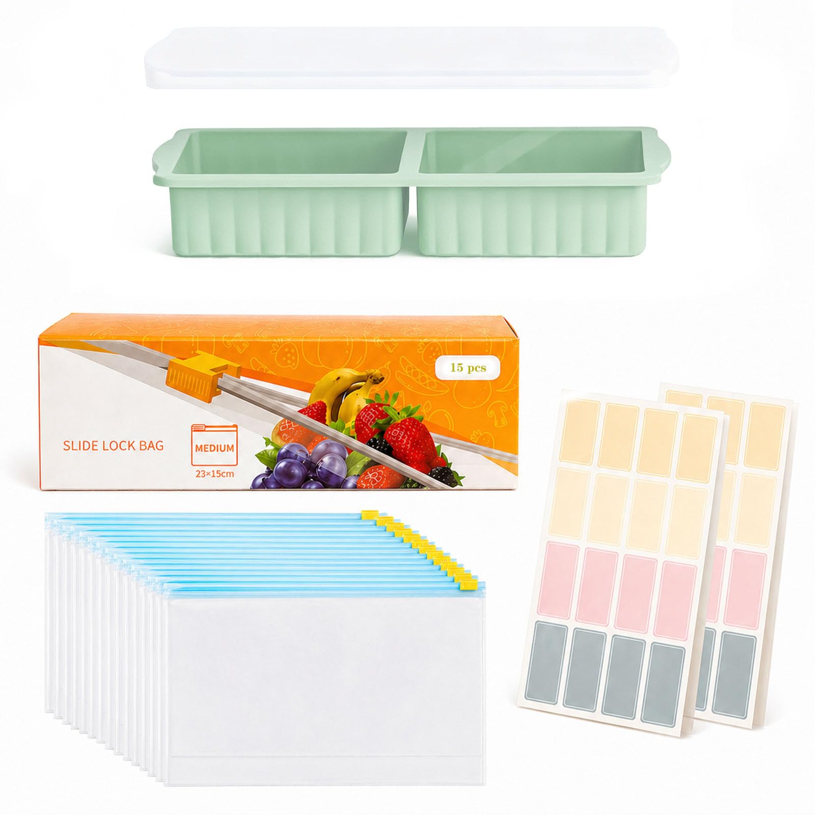 Vfeetly Silicone Freezer Mould with Lid, 250 ml for Soup, Broth, Baby Porridge (2 Fields Grass Green)
