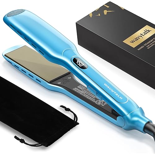 Wavytalk Hair Straightener, 1.7 Inch Wide Vent Sesh Titanium Wet to Dry Flat Iron, Straightener for Damp or Dry Hair (Blue)