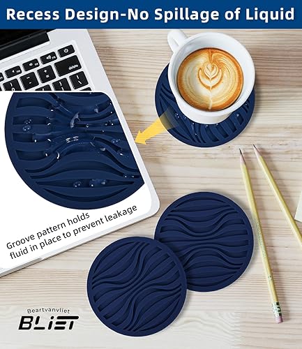 Miniatura 3 de 6 posavasos ondulados para bebidas, posavasos de silicona con soporte, patrón acanalado de estilo ondulado, posavasos resistentes al calor para mesa