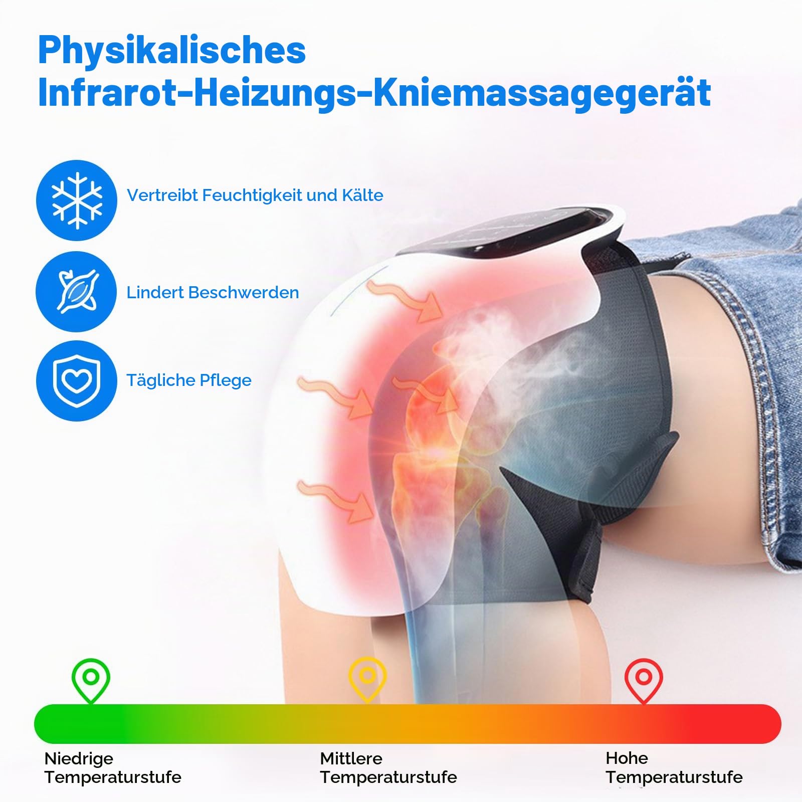 Kniemassagegerät,kabelloses Knie massagegerät mit Multifunktions display,tragbares Infrarot-Knee massager physioknee-therapiegerät zur Linderung von knieschmerzen mit einstellbarer Temperatur