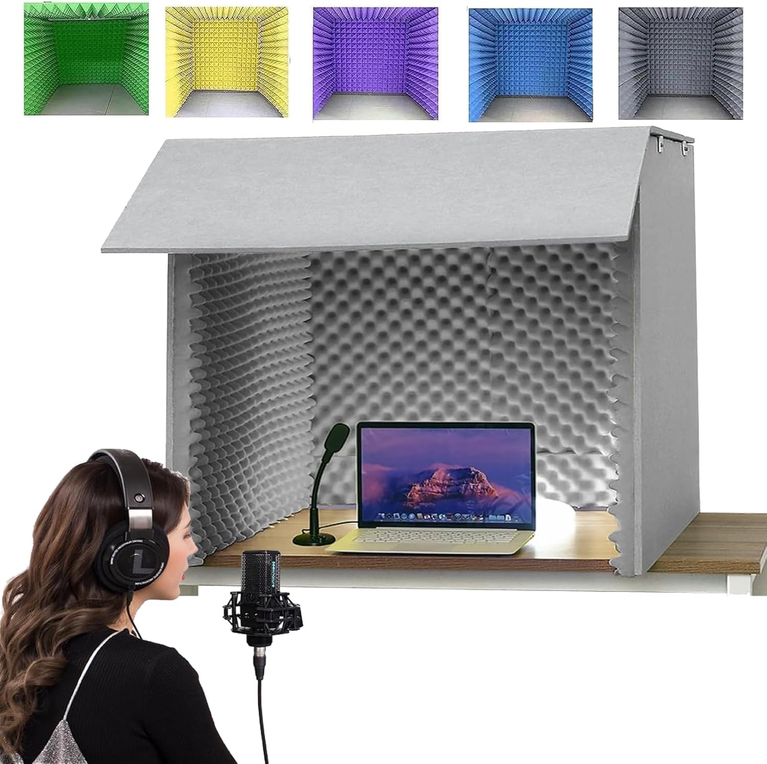 Cabina Insonorizzata Portatile per Registrazioni, Schermo Acustico Vocale, Copertura Acustica Pieghevole da Tavolo per Conferenze E Trasmissioni, Scatola di Assorbimento Gray 60 * 60 * 60cm