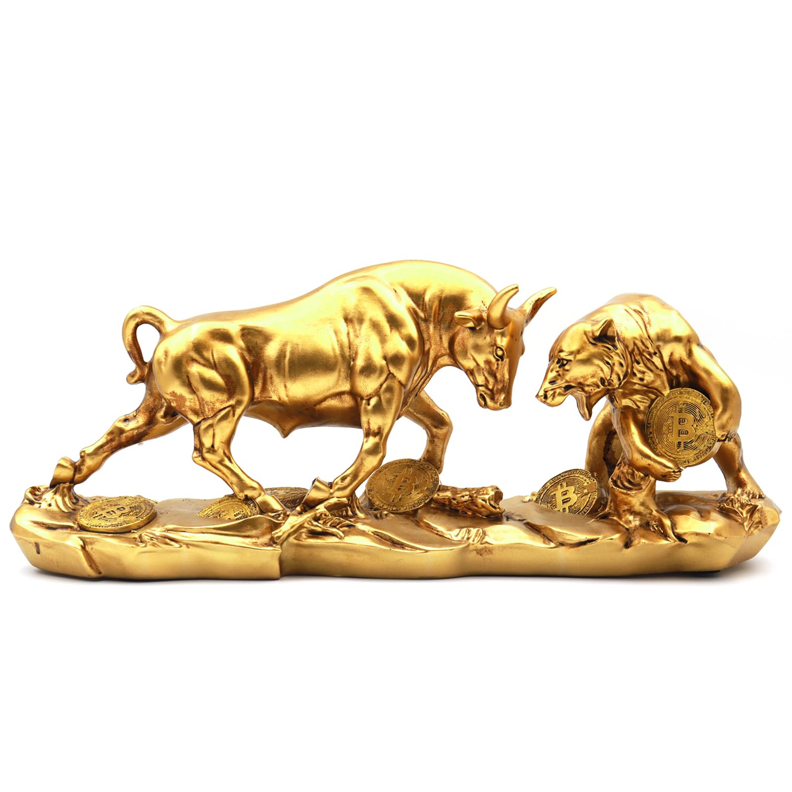 Irayin Wall Street Bull & Bear Battle Resin Statue, Bull & Bear Decoration 11inch, Home Decor Accents Bull Ornaments for Living Room, Bedroom, Wine Cabinet, Office - Gold